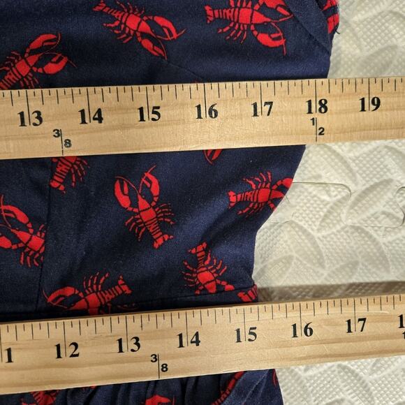 Modcloth Mini Shirt Dress Womens Large Medium Lobsters Navy Blue Red Coastal - Picture 8 of 9